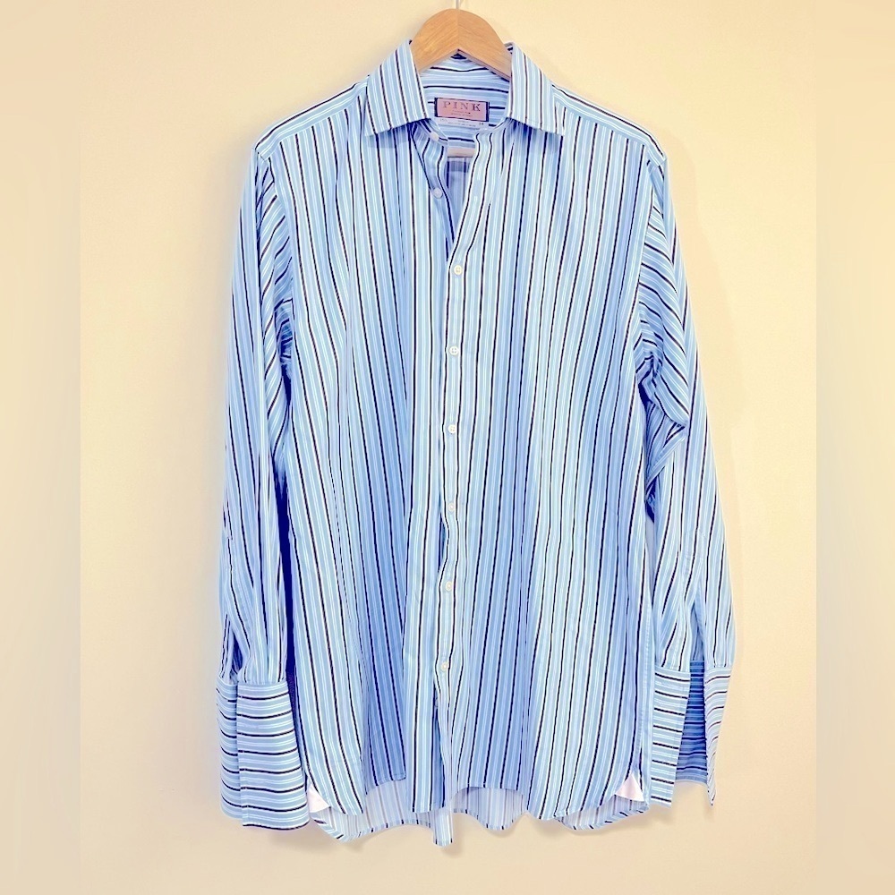 Thomas Pink Spread Collar Dress Shirt. Pristine. Size XL